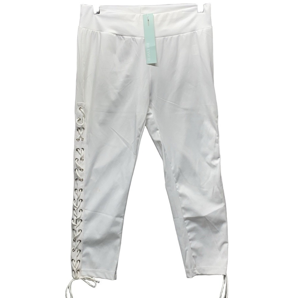 NWT DRESSFO Womens‎ Size White Lace Up Drawstring Stretchy Athleisure Casual